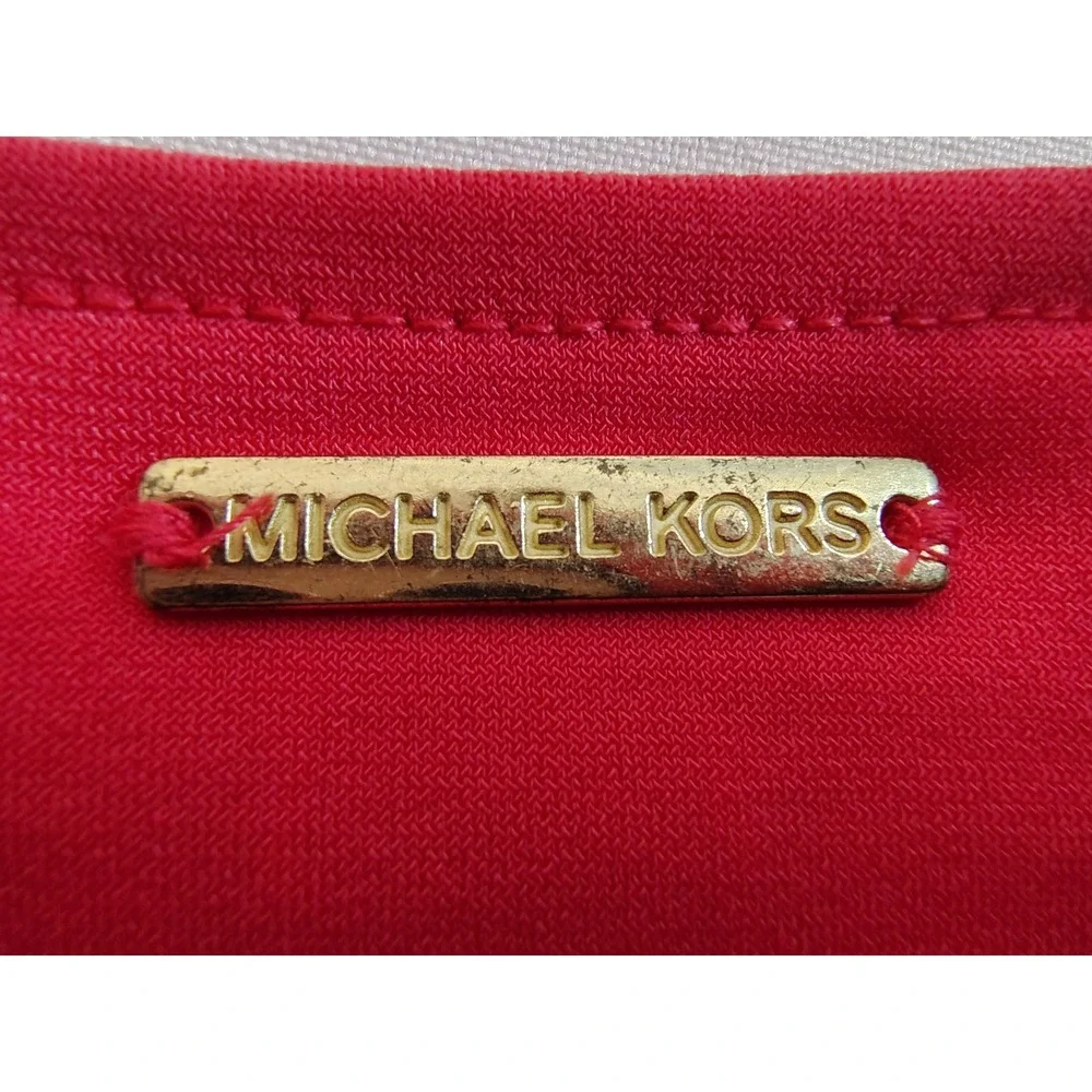 MICHAEL KORS Coral Red Grommet Lace Up V-Neck Short Sleeve Puff Top Boho Chic S